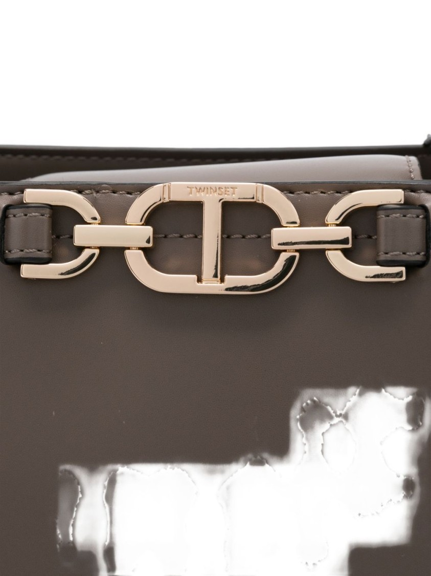 Twinset Twin-set Structured Handbag With Gold-tone Chain Detail In Gray