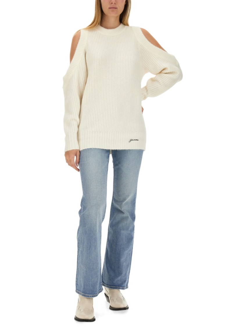 Ganni Jersey With Logo In White