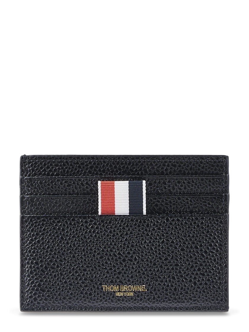 Thom Browne Pebble Grain Leather Single Card Holder In Black