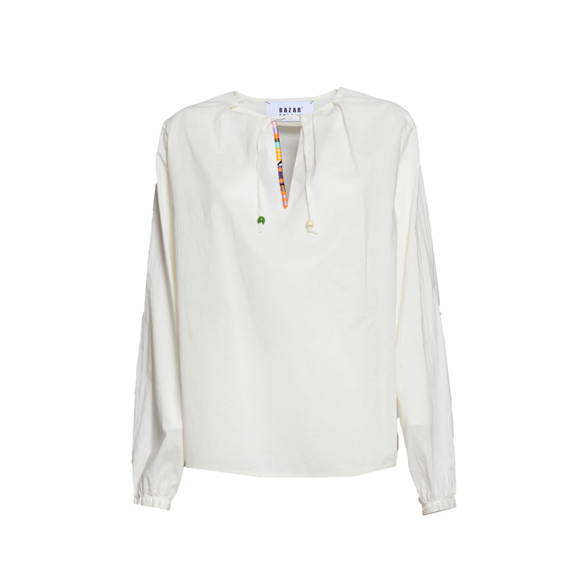 BAZAR DELUXE BAZAR DELUXE CREAM COTTON BLOUSE WITH ETHNIC PROFILE
