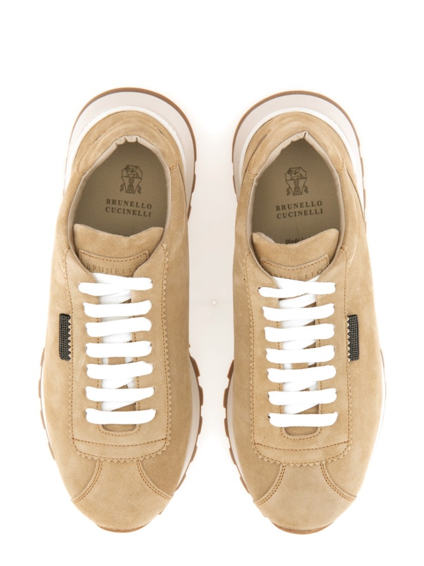 Brunello Cucinelli Suede Upper Rubber Sole Sneaker In Neutrals
