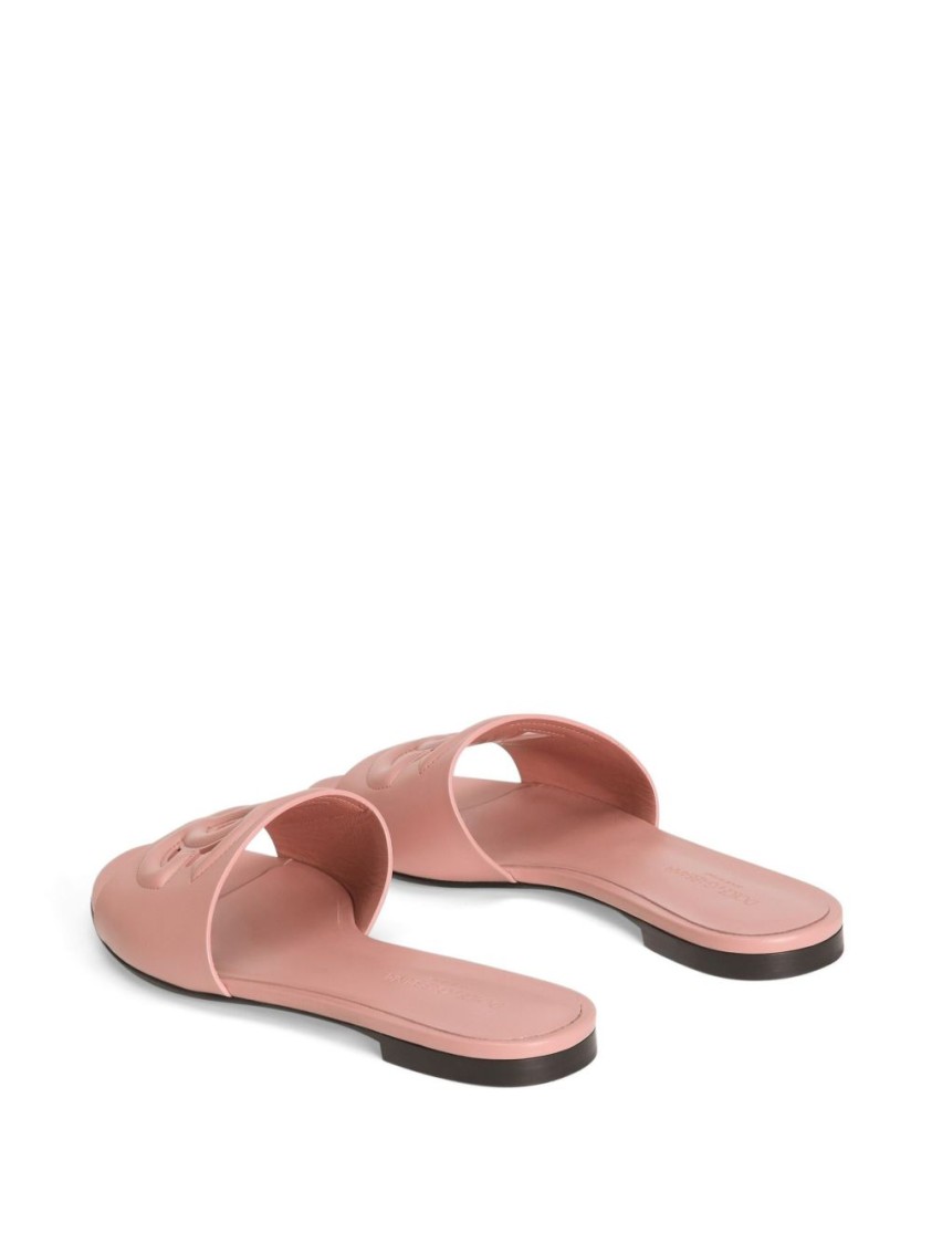 Shop Dolce & Gabbana Pastel Pink Leather Slipper With Embossed Logo