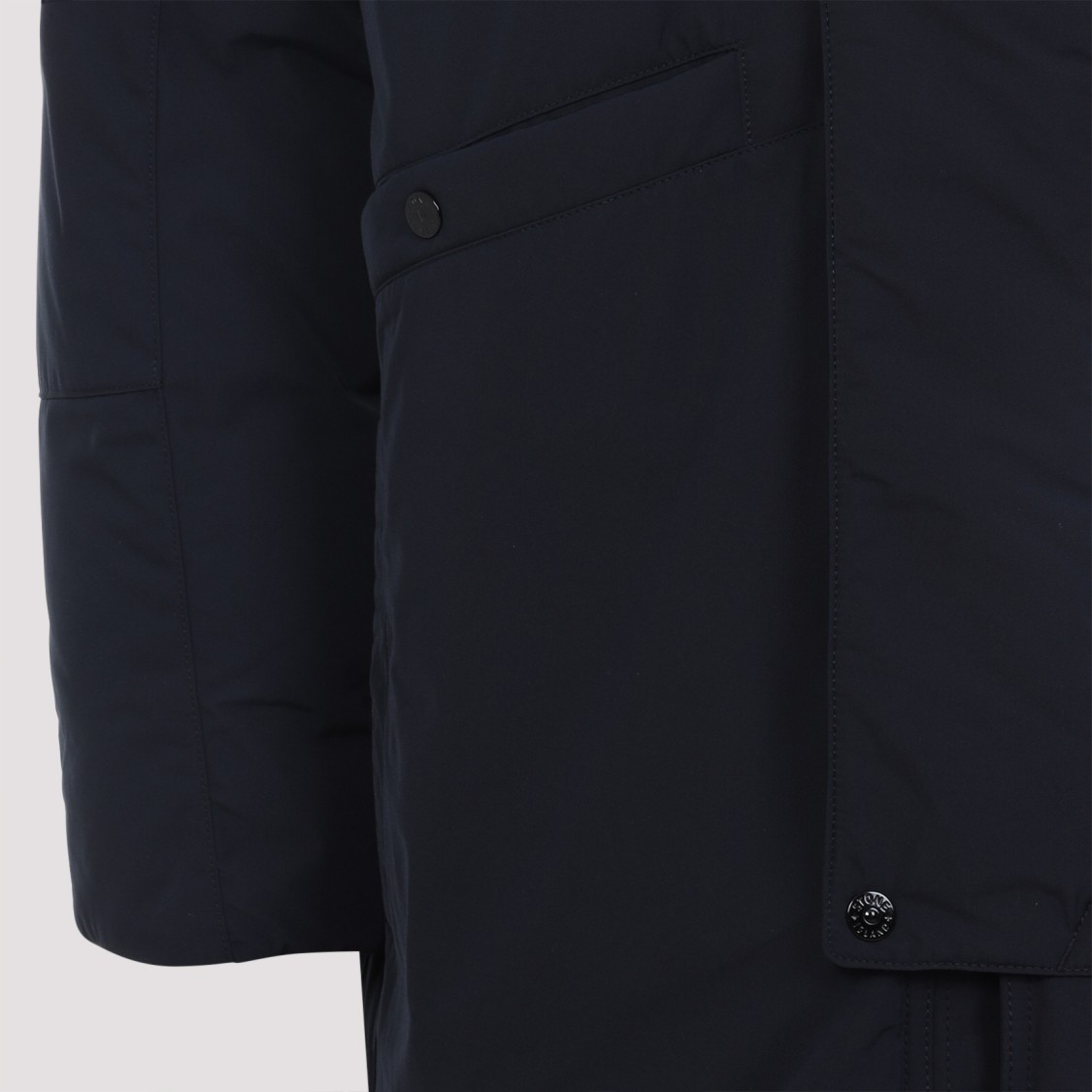 Stone Island Black Hooded Coat With Relaxed Silhouette In Blue