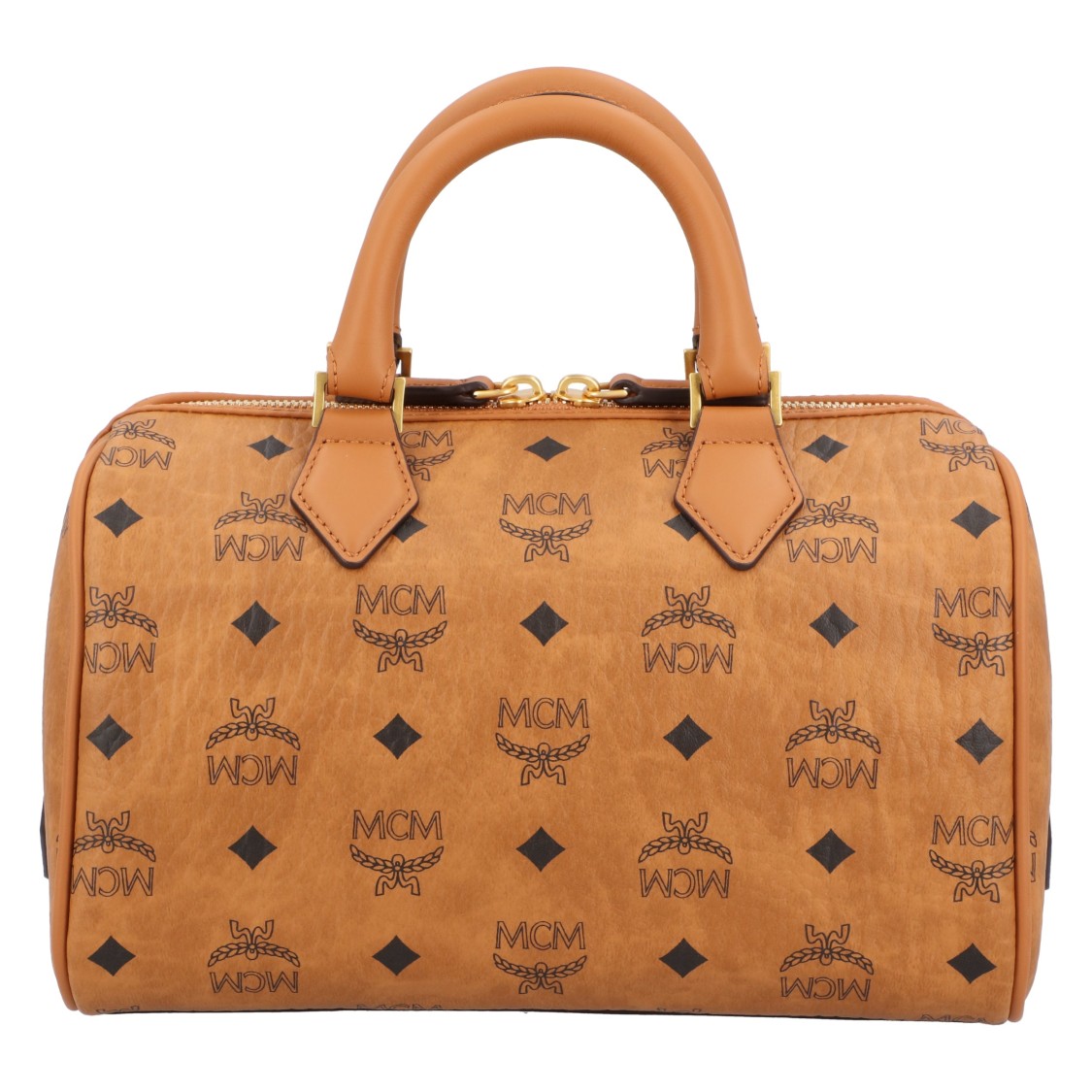 Mcm Printed Canvas Medium Ella Boston Handbag In Brown