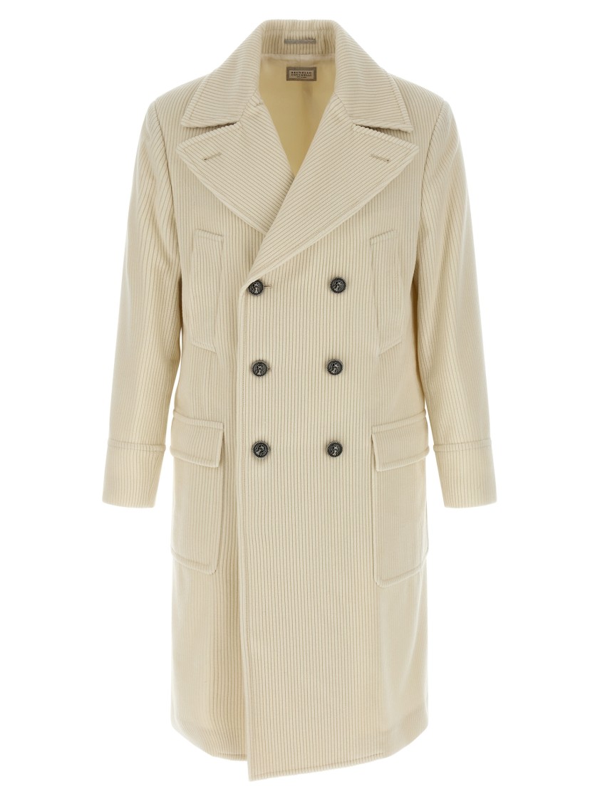Brunello Cucinelli One-and-a-half Style Cashmere Wide Corduroy Coat In Neutral