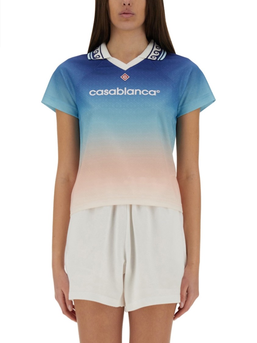 Shop Casablanca "jacquard Monogram Football" T-shirt In Multicolor