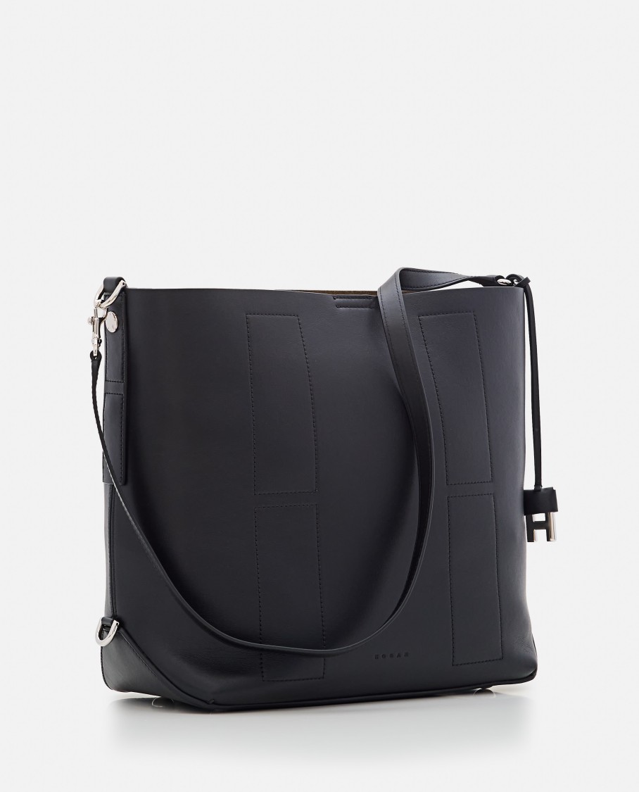 Hogan Medium Leather Shoulder Bag With Adjustable Strap In Black