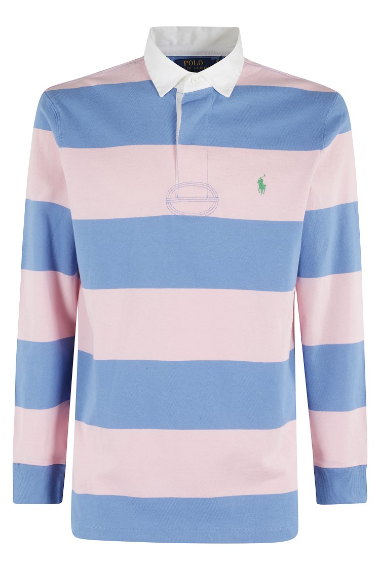 Polo Ralph Lauren Mens Rugby Striped Cotton-jersey Polo Shirt Pink Xxl In Blue