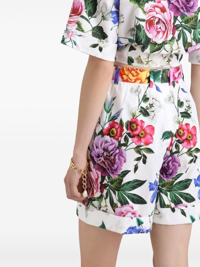 Dolce & Gabbana Floral Print Tailored Shorts With Cuffed Hem