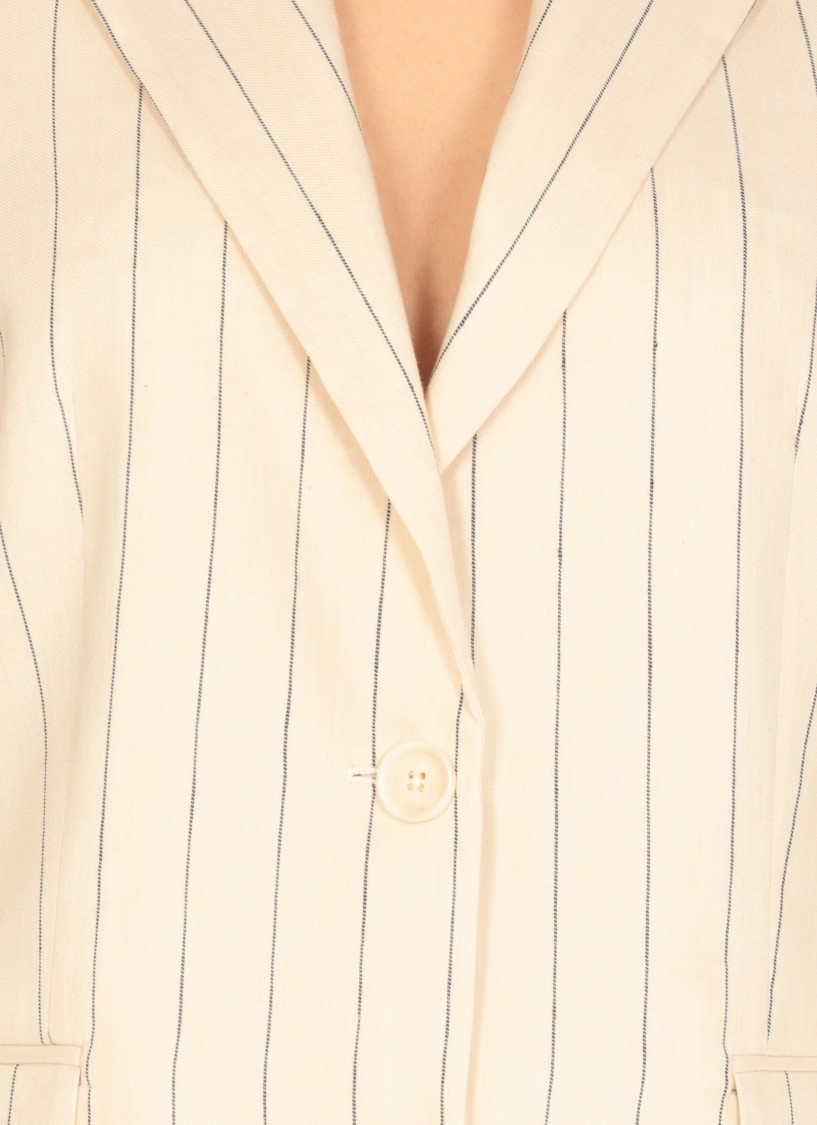Shop Pt Torino Ivory Striped Linen And Cotton Blazer With Classic Lapel