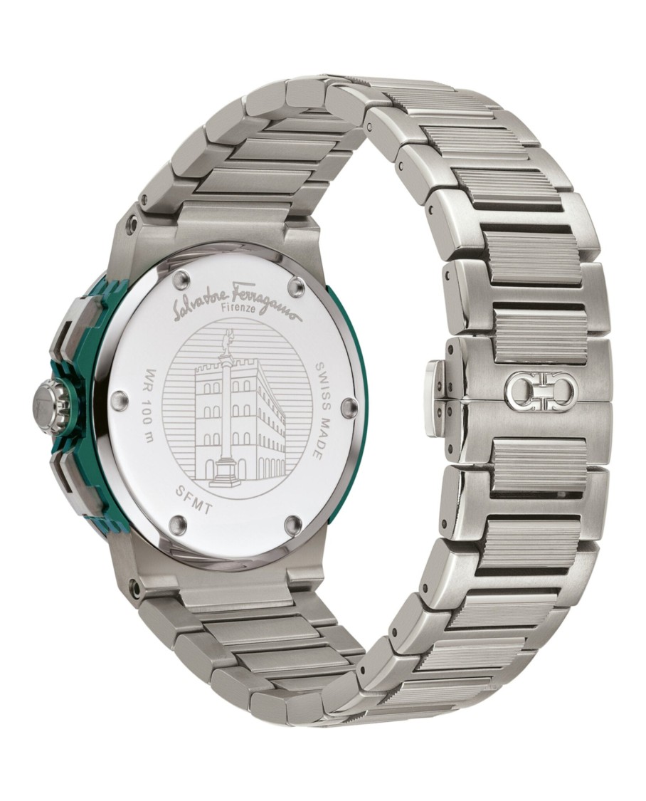 Ferragamo F-80 Titanium Tech Bracelet Watch Man Wrist Watch Grey Size Onesize Stainless Steel In Green