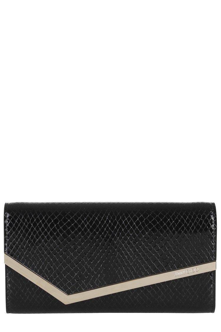 Jimmy Choo Snake-print Leather Clutch With Gold Accents In Black