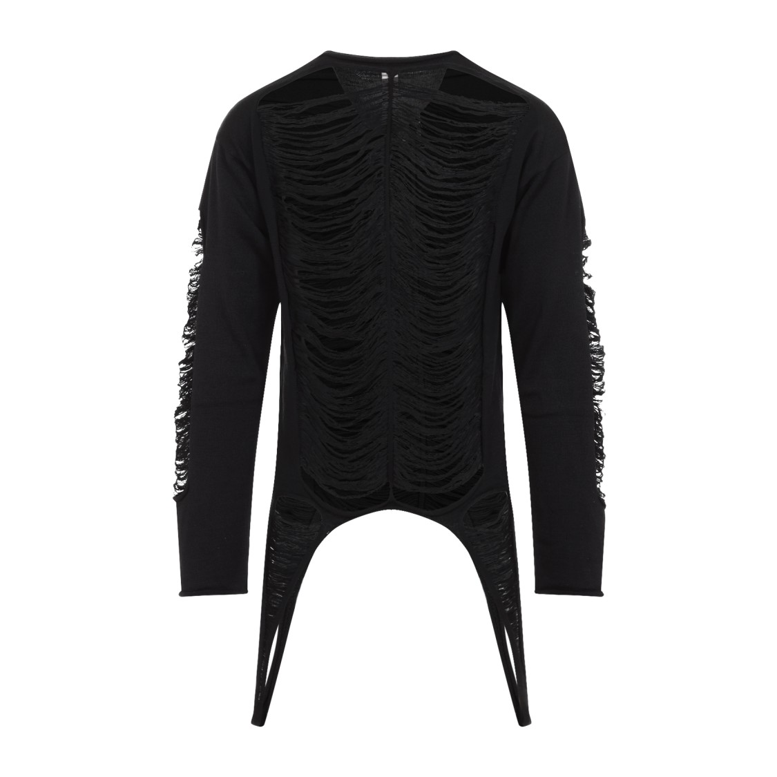Rick Owens Black Virgin Wool Long-sleeve Top With Asymmetric Hem In Black