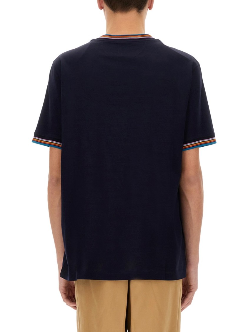 Shop Paul Smith Cotton T-shirt With Colorful Striped Accents In Blue