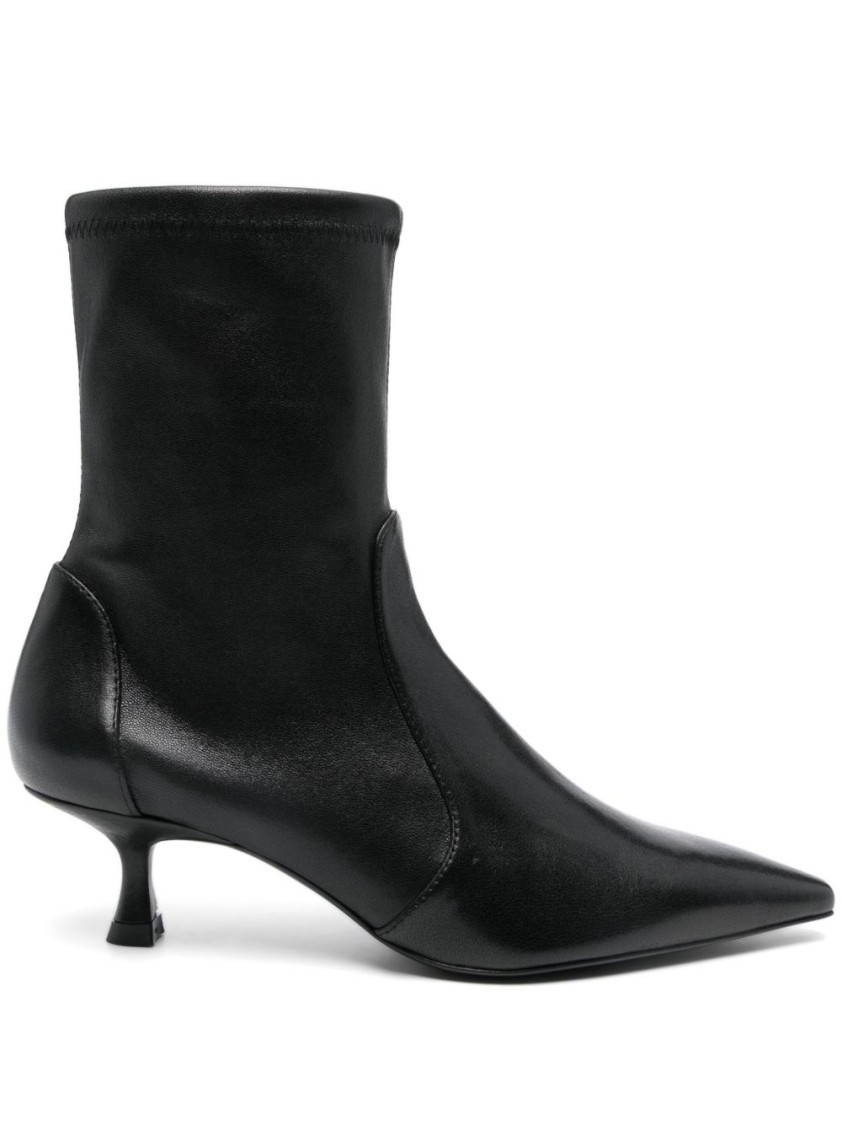 Stuart Weitzman Leather Ankle Boots Kitten Heel In Black