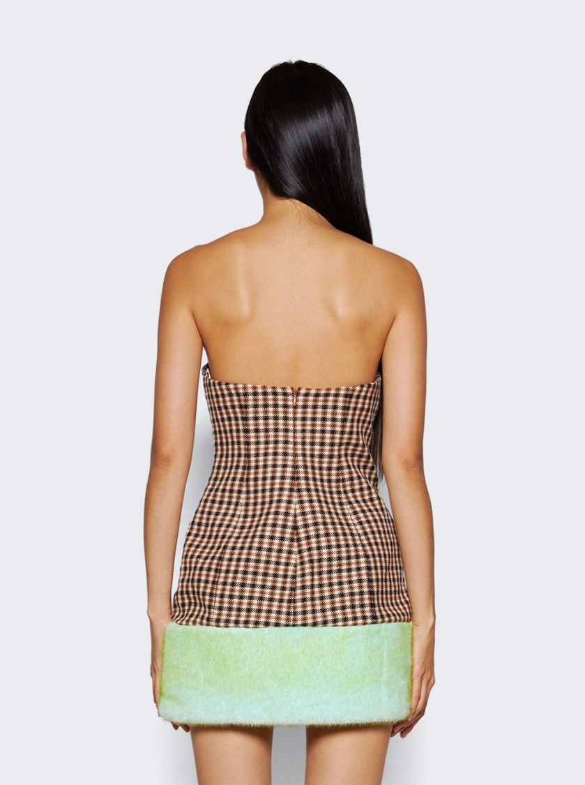 AREA AREA FAUX FUR TRIM STRAPLESS MINI DRESS