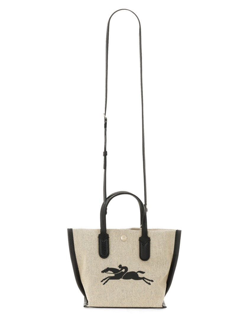 Shop Longchamp Textured Cotton Handbag With Leather Handles