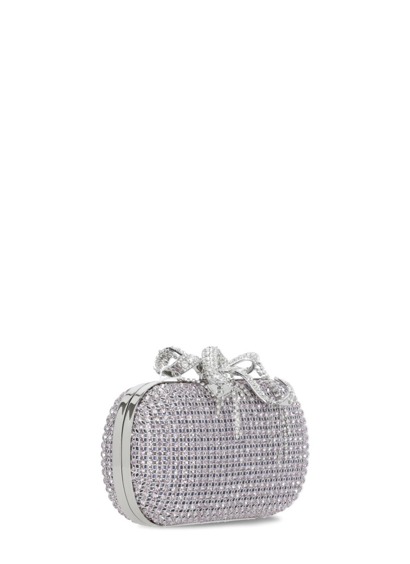 Self-portrait Chainmail Crystal-embellished Clutch In Gray