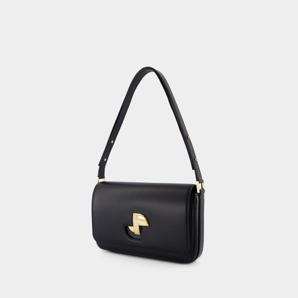 Patou Black Leather Le Classic Lock Shoulder Bag In Black