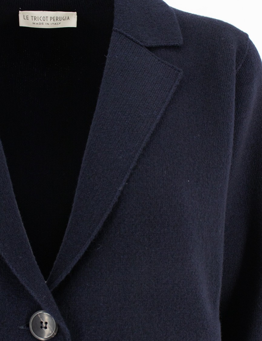 Shop Le Tricot Perugia Dark Blue Knitted Jacket