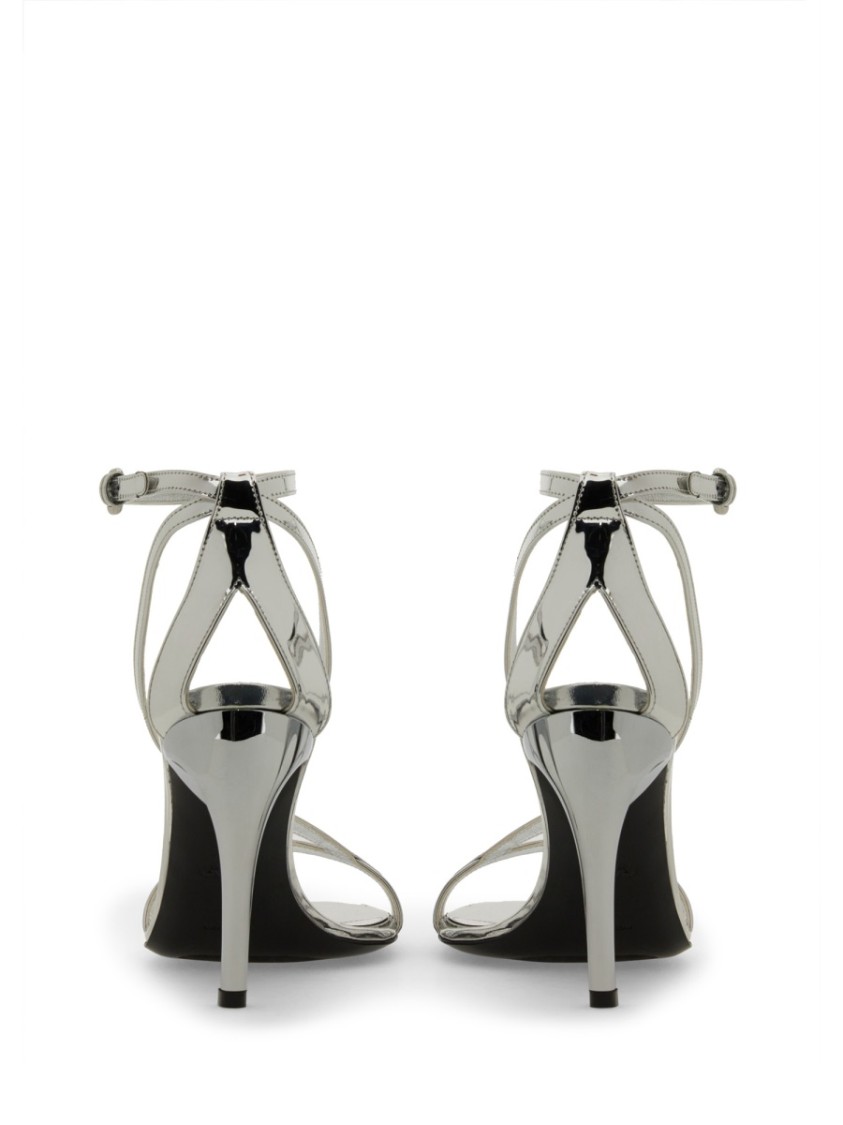 Alexander Mcqueen Silver-tone Leather Twisted Armadillo Sandals In Silver