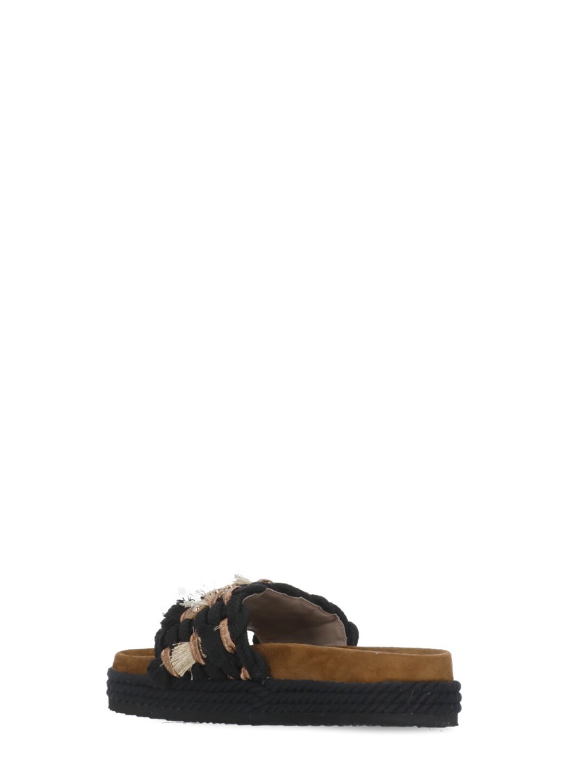 Shop Mou Black Leather And Fabric Sandals