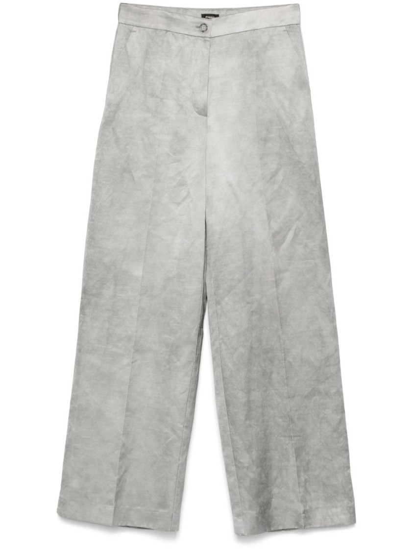 Pinko Wide-leg Grey Trousers With High Waist In White