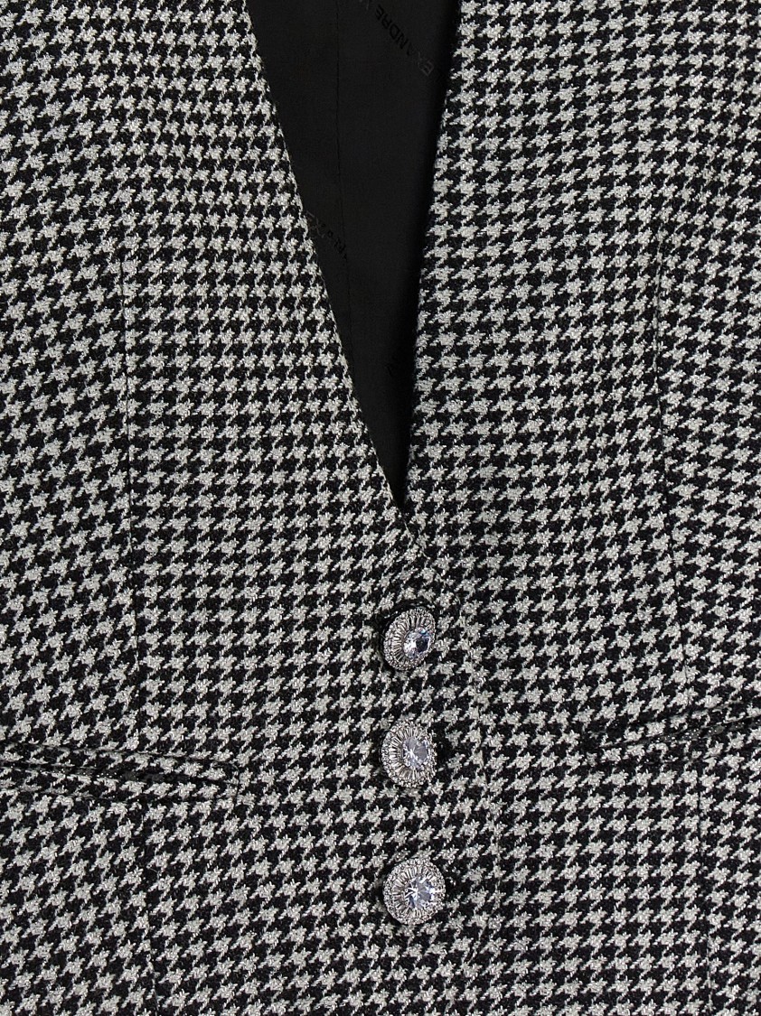 Alexandre Vauthier Houndstooth Pattern V-neck Sleeveless Waistcoat With Adjustable Back Strap In Gray