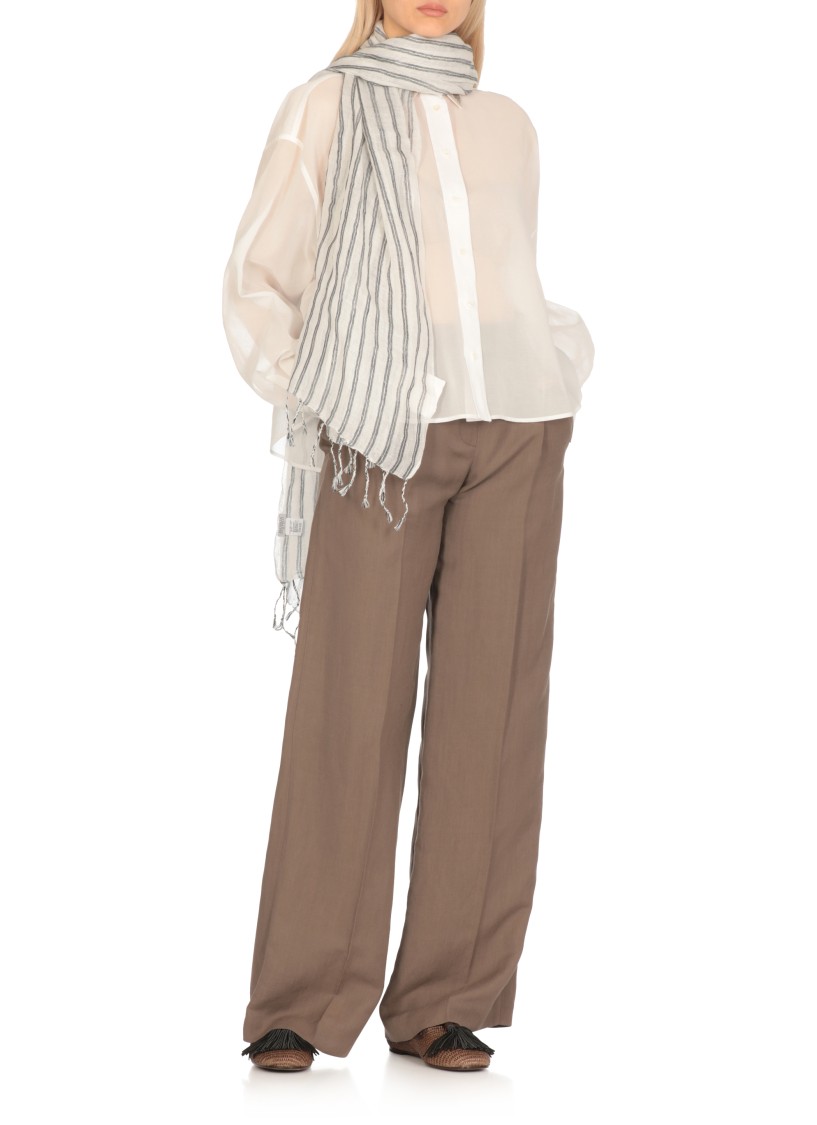 Brunello Cucinelli Sparkling Striped Double Knit Scarf In White