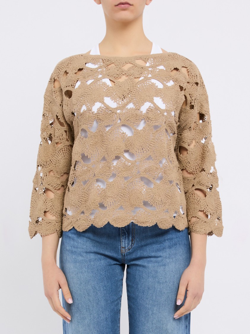 Kangra Cashmere Kangra Open-knit Beige Jacket With Scalloped Edges