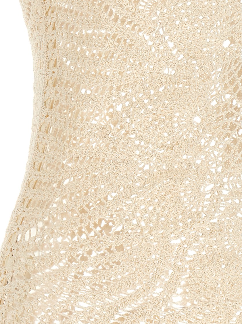 Magda Butrym Mini Crochet Lace Dress With Asymmetric Hem In Gold
