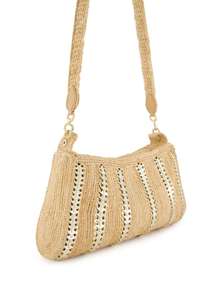 Rabanne Raffia Handbag With Metallic Silver Inserts
