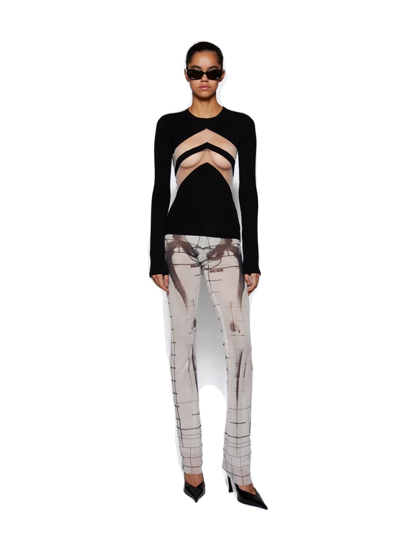 Jean Paul Gaultier Top With Transparent Chevron Black In Black