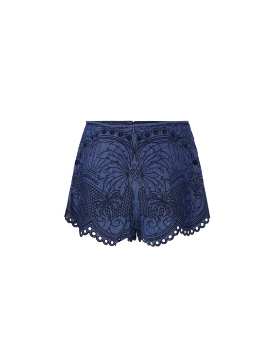 【Zimmermann】Coco embroidered scalloped denim shorts Coco embroidered scalloped denim shorts in blue - Zimmermann