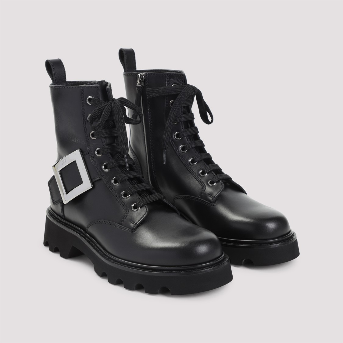 Roger Vivier Lace-up Ankle Boots With Rubber Sole In Black