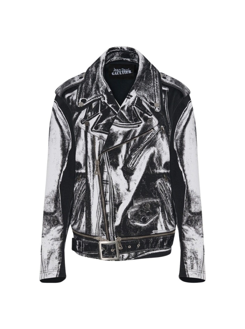 JEAN PAUL GAULTIER JEAN PAUL GAULTIER TROMPE-LÂOEIL PERFECTO COTTON CANVAS JACKET BLACK AND WHITE