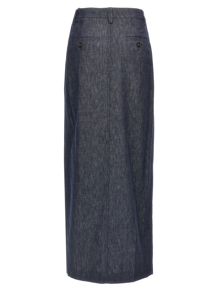 Brunello Cucinelli Longuette Cotton Denim Skirt With Front Split