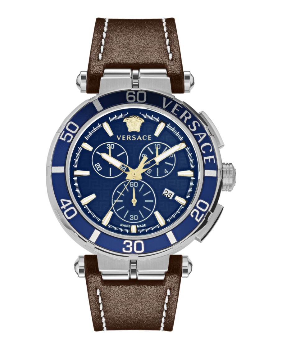 Versace Greca Chrono Strap Watch In Brown