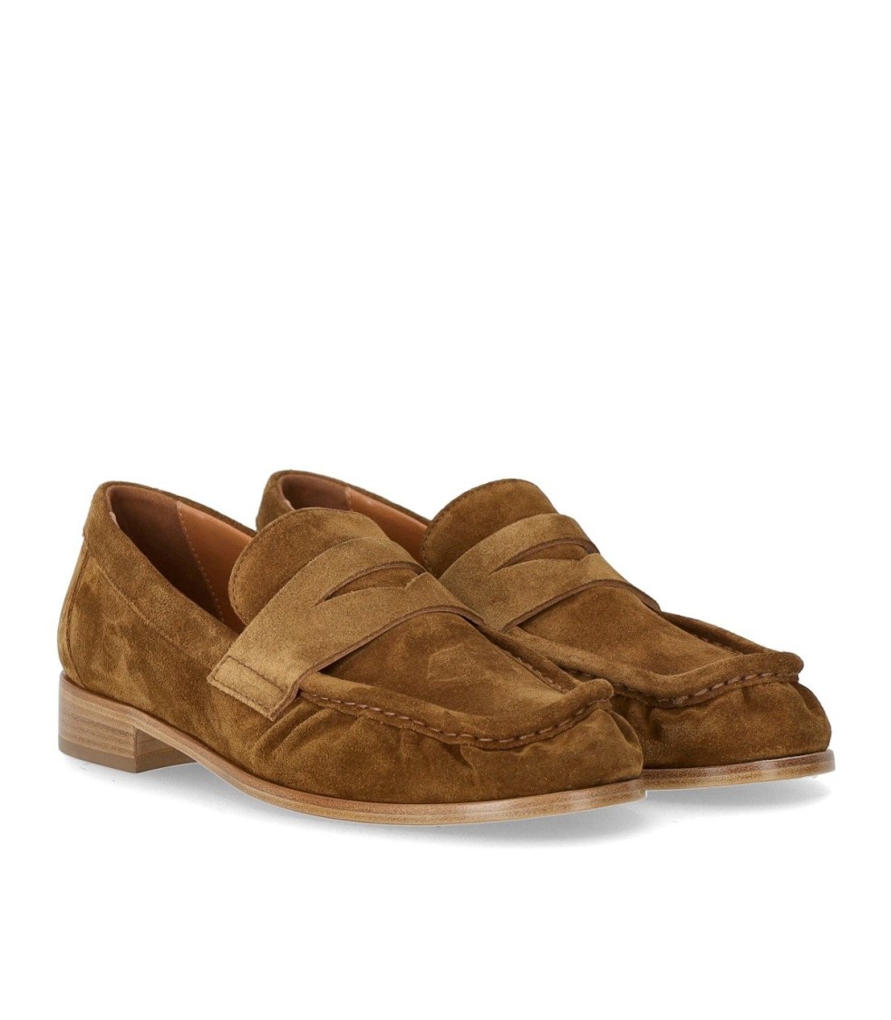 Shop Strategia Cognac Suede Loafer In Brown