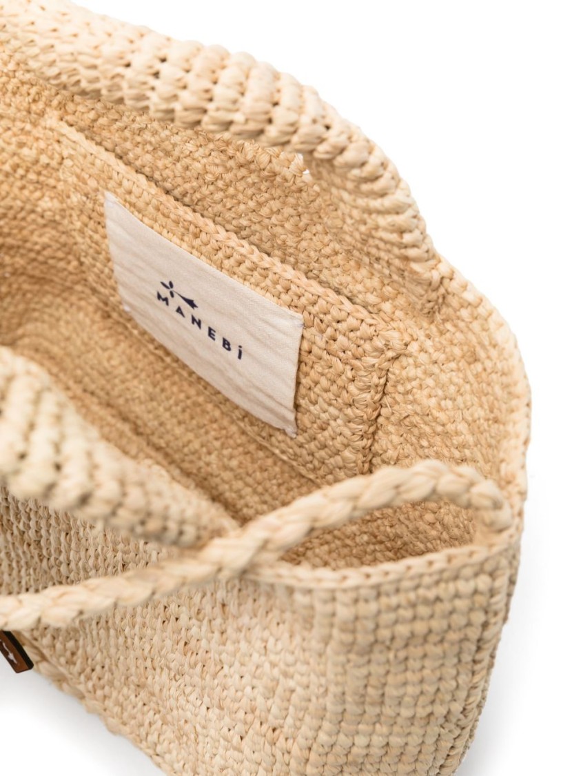 Manebi Textured Woven Beige Shoulder Bag In Neutral