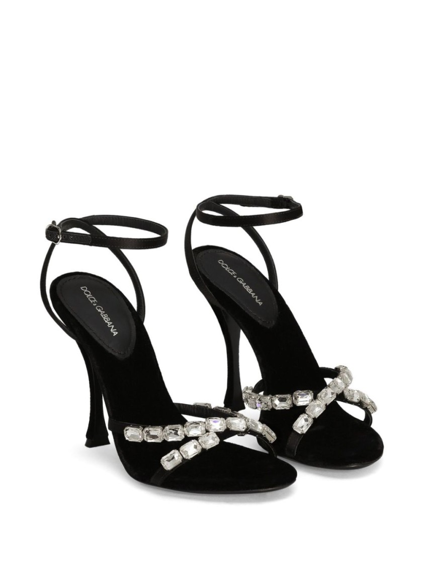 Dolce & Gabbana Keira 105 Satin Sandals With Gemstone Embellishments In Black