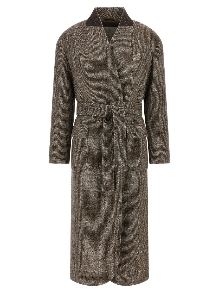 Brunello Cucinelli Single-breasted Coat Coats And Trench Coats Brown In Gray