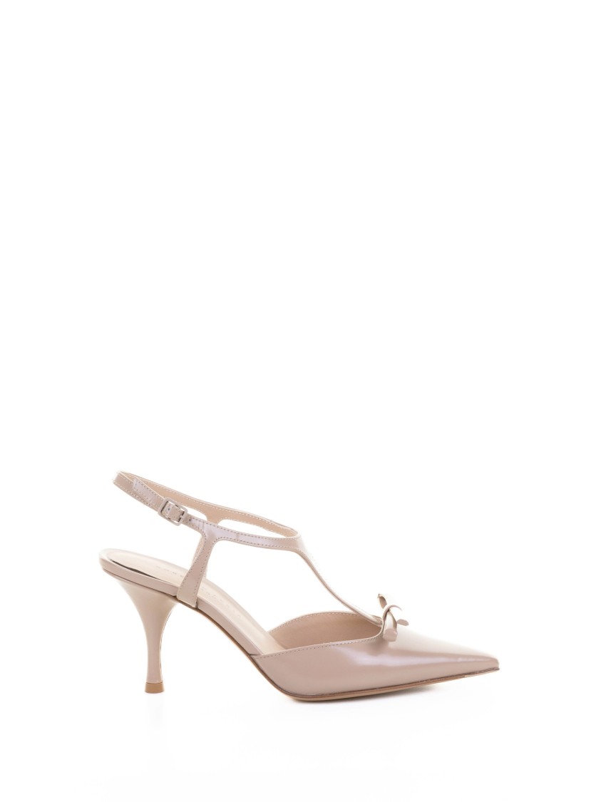 Roberto Festa Brushed Leather Pumps With Bow In Powder