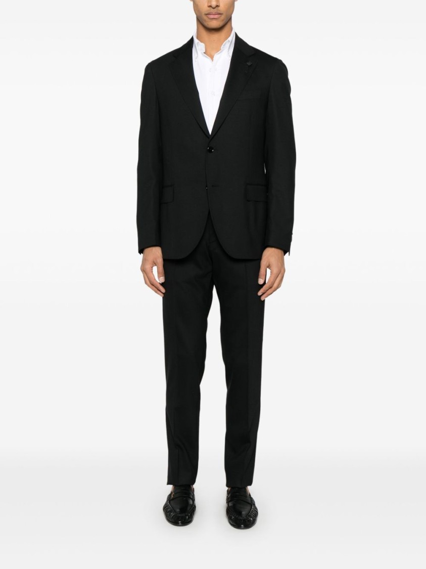Lardini Tailored Wool Suit With Concealed Fastening In Black