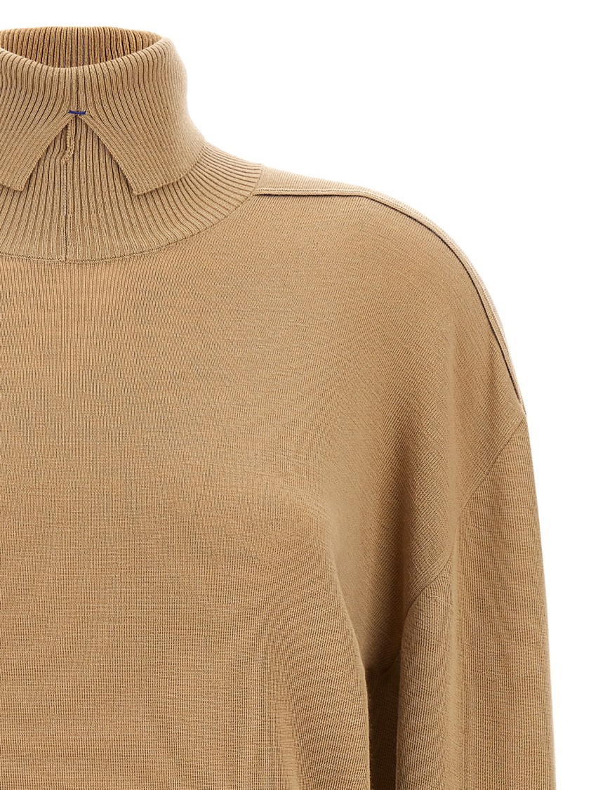 Burberry High-neck Wool Sweater With Logo Intarsia In Brown