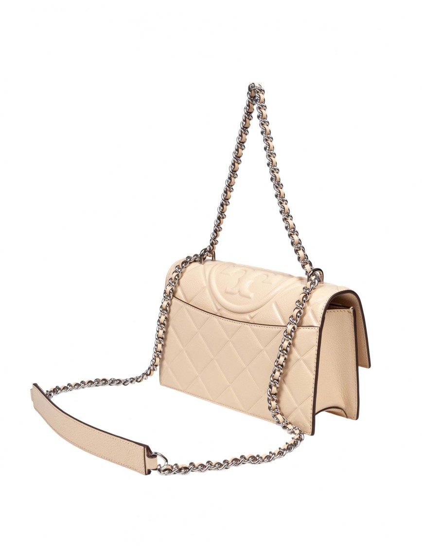 Tory Burch Fleming Small Leather Crossbody Bag Color Vanilla In Neutrals