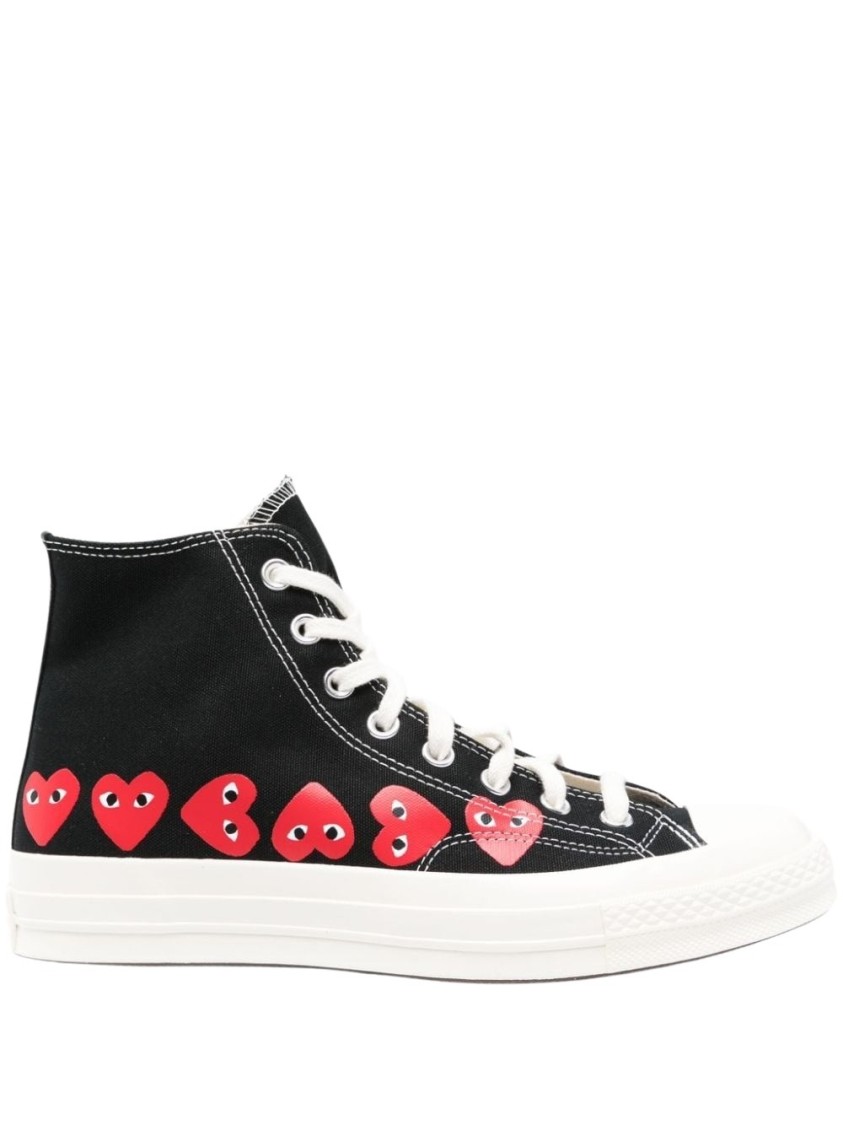 Shop Comme Des Garçons High-top Sneakers With Playful Heart Accents In White