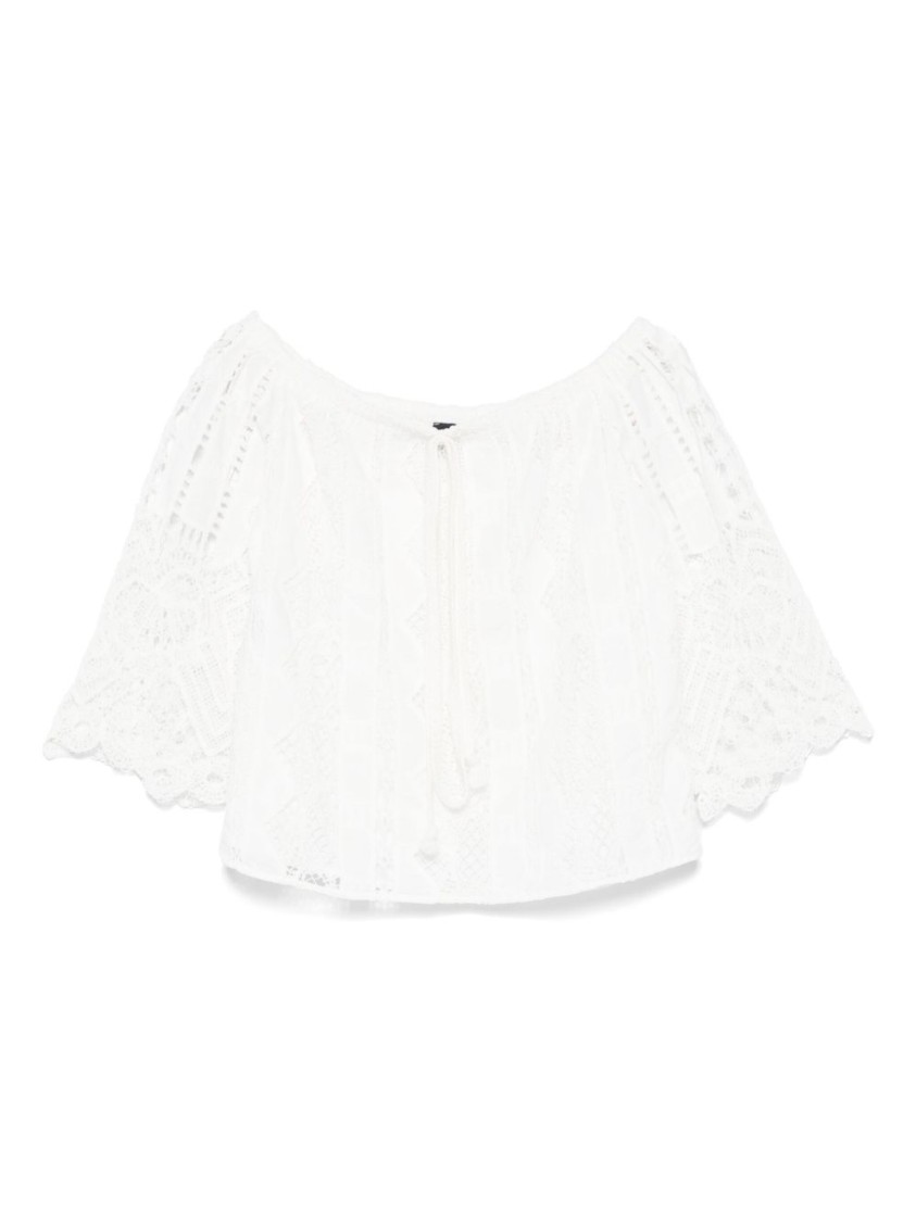 Pinko Off-the-shoulder Lace Detail Blouse With Tie Closure