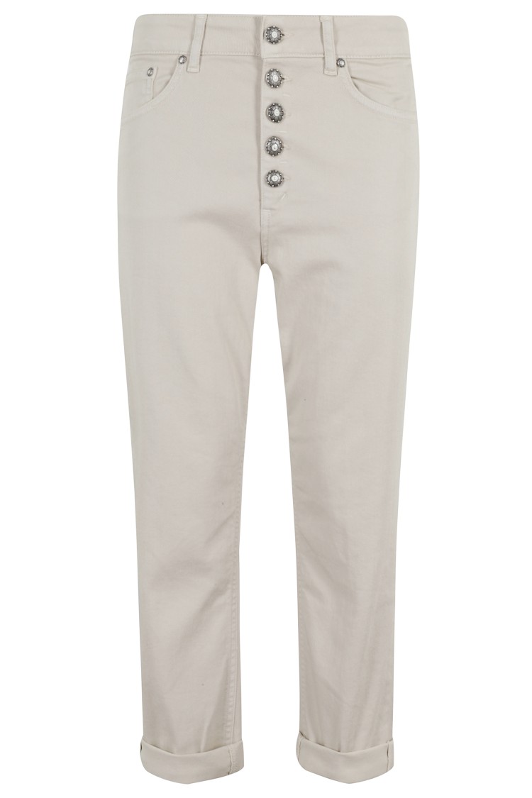 Shop Dondup Cropped Jeans With Decorative Jewel Button Closure In Neutrals