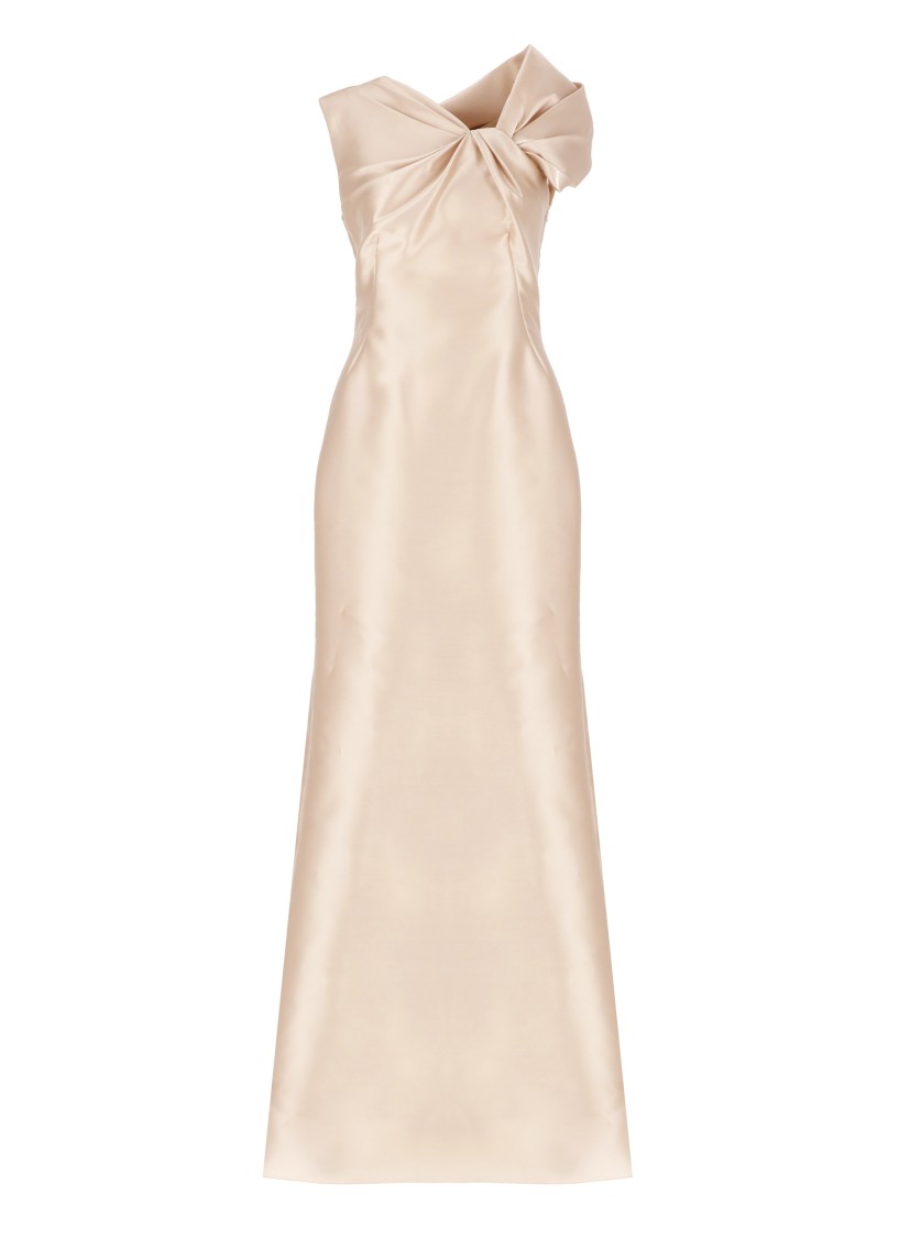 Alberta Ferretti Twisted Shoulder Mikado Mermaid Gown In Neutrals